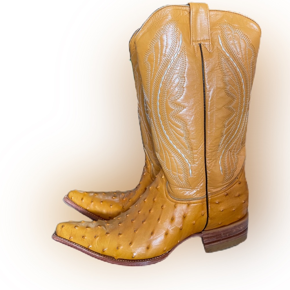 Campos Men's Orange Ostrich Cowboy boots - Picture 2 of 6